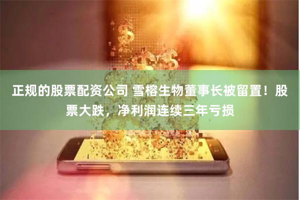 正规的股票配资公司 雪榕生物董事长被留置！股票大跌，净利润连续三年亏损