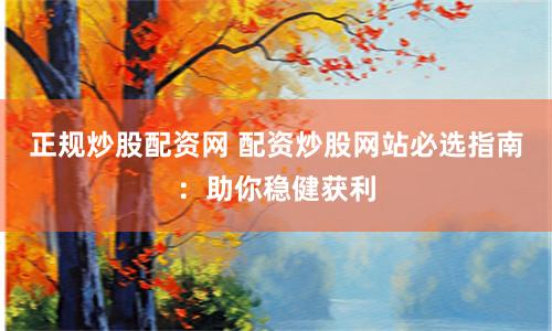 正规炒股配资网 配资炒股网站必选指南：助你稳健获利